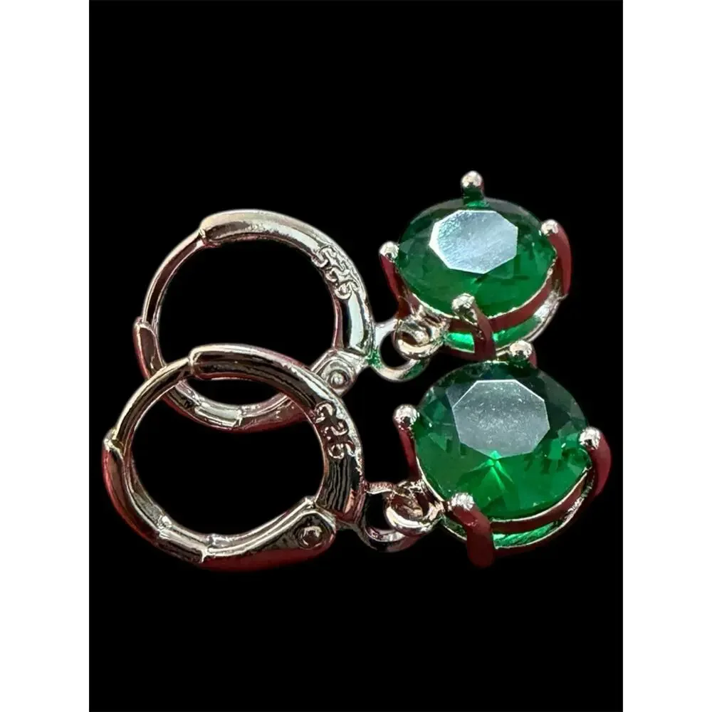 YourDailyDazzle 925 Stamped Silver Emerald Green Crystal Drop Earrings